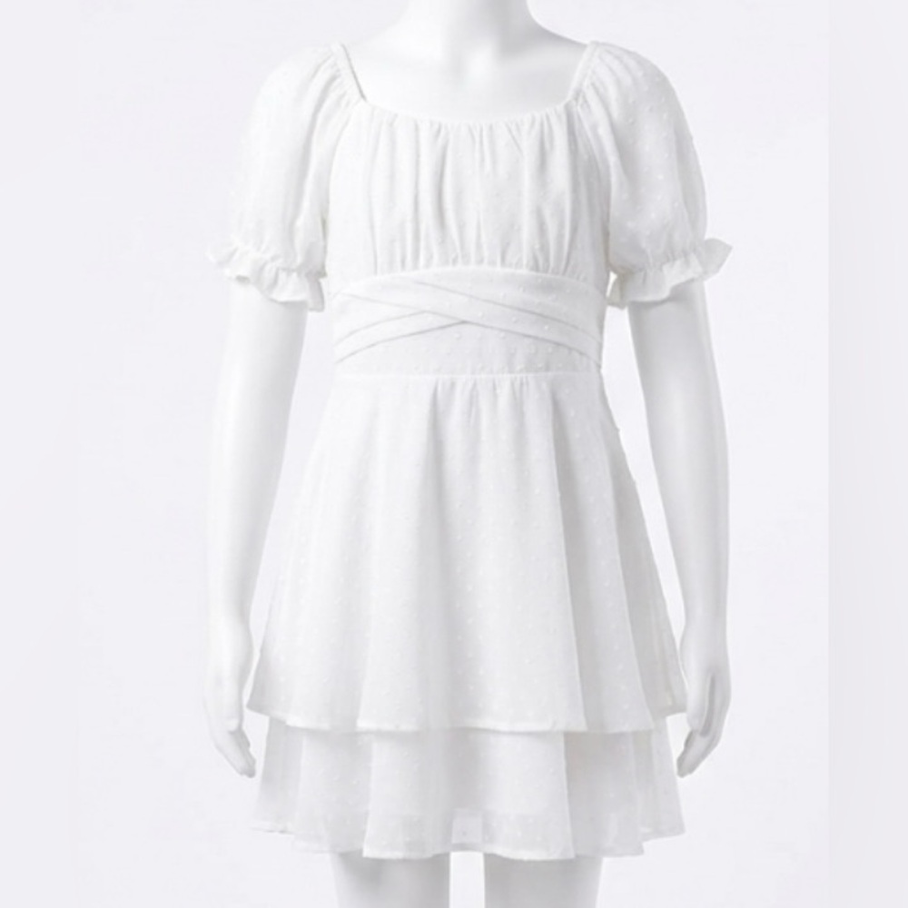 Speechless White Puff-Sleeve Tiered Waist-Cross Dress